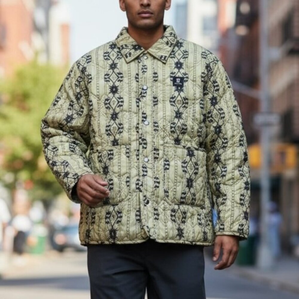 NEW Daily Paper Partabi Jacket Mens Size Large Leek Green Quilted Snap‎ Front